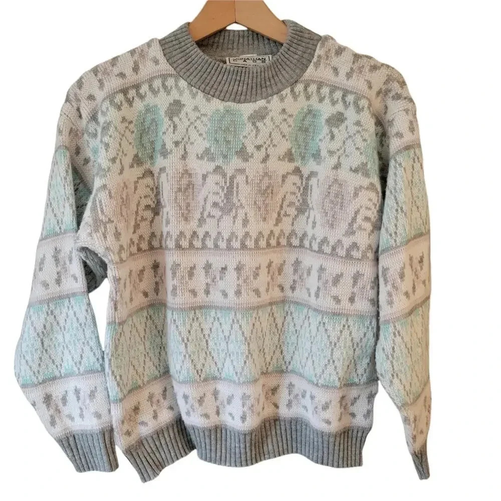 Vintage Grandma Pastel Floral 1990's Cropped Sweater Small